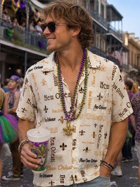David Carey Originals New Orleans Camp Shirt Mardi Gras Tourist